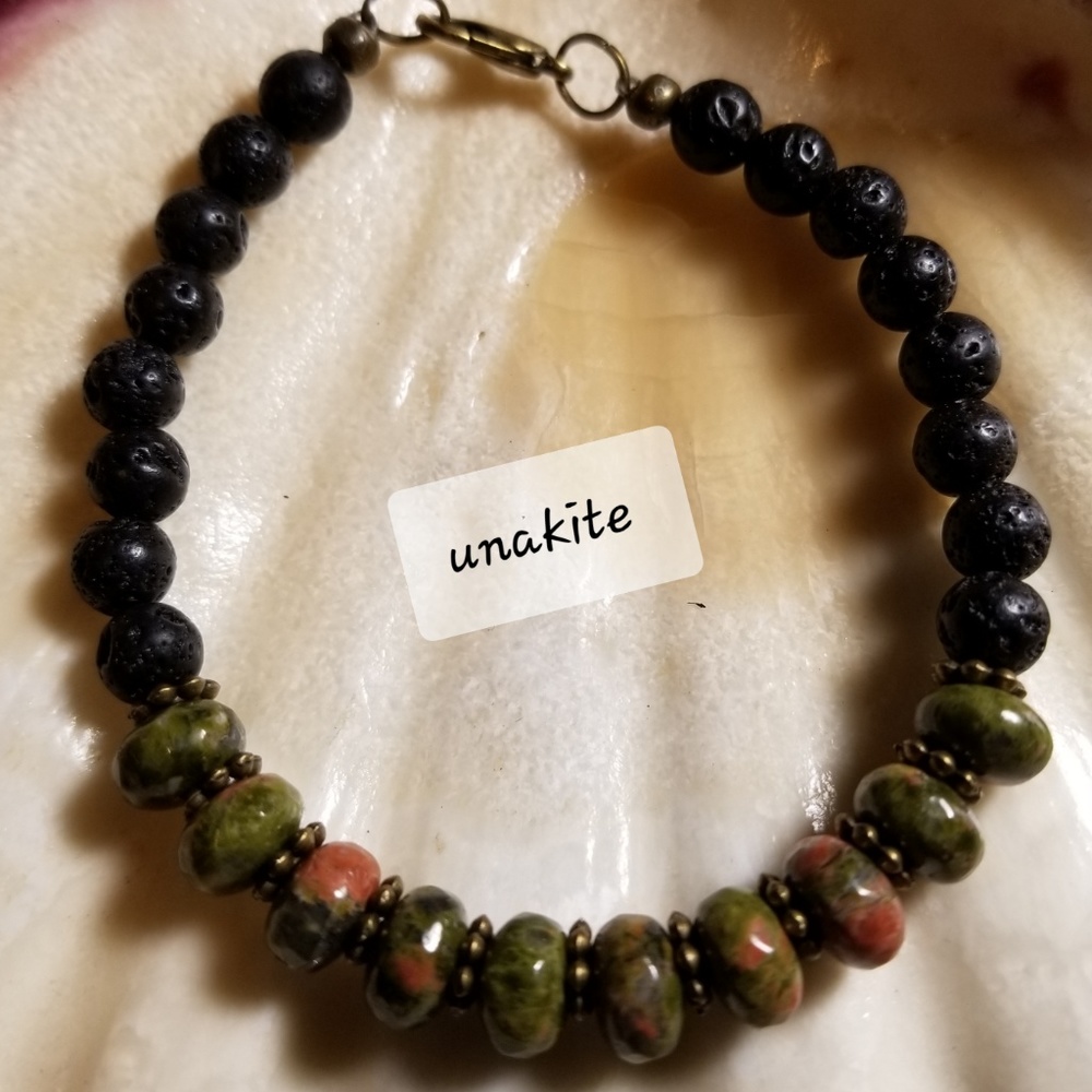 Lava Stone w/ Natural Unakite Stone Bracelets